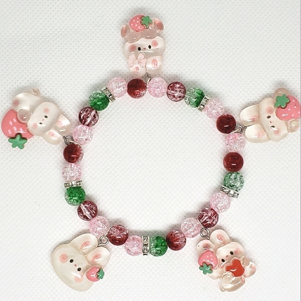 Handmade Pink Kawaii Bunny Glass Bead Bracelet